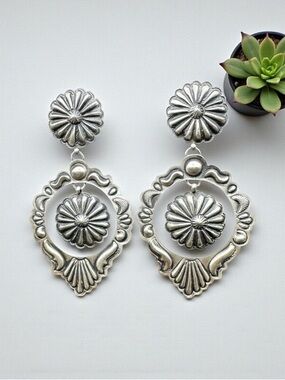 Navajo Eugene Charley Sterling Silver Concho Dangle Earrings